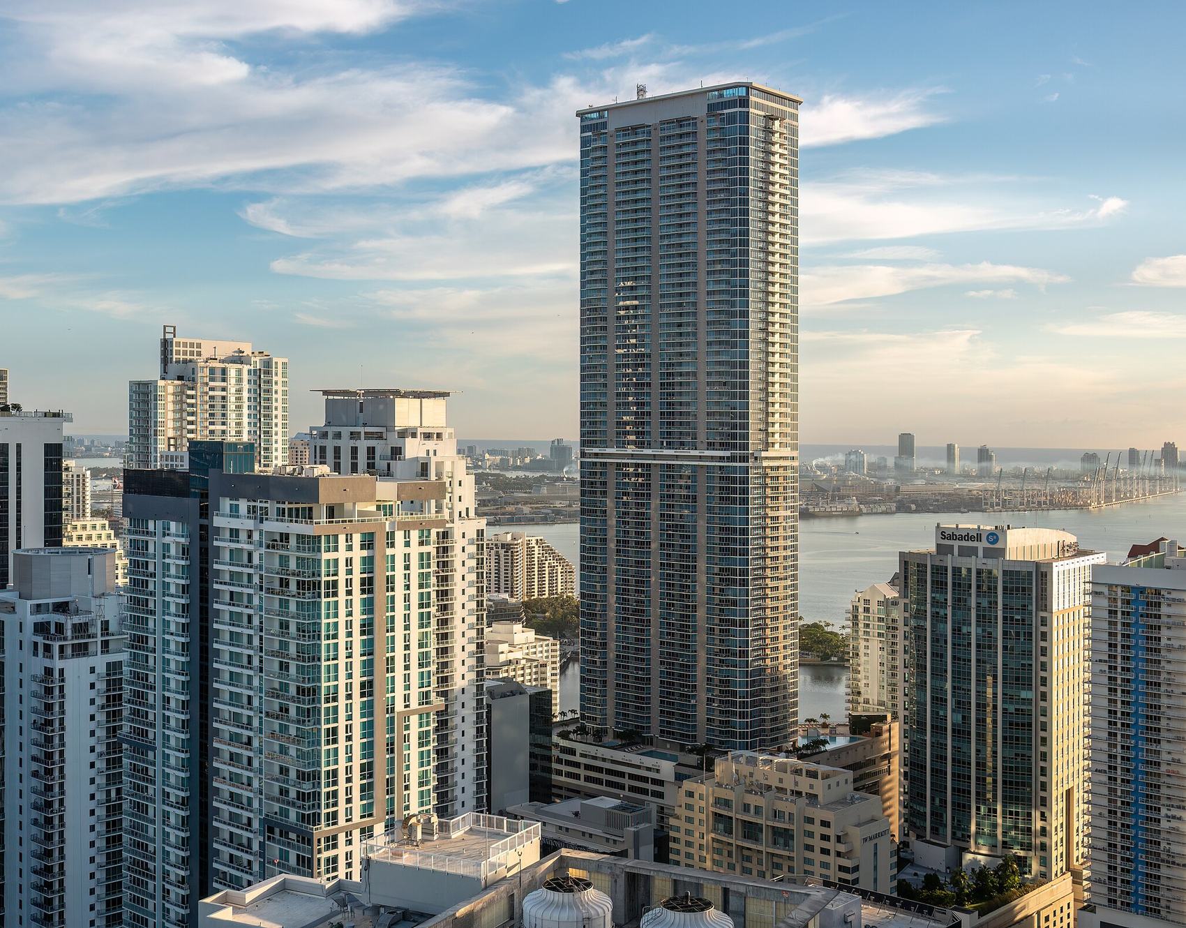 Brickell high-rise skyline in Miami at golden hour